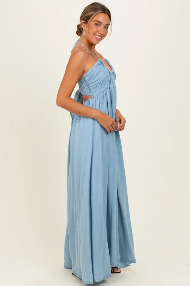 Light Blue Pleated V-Neck Maxi Dress sold by Pinkblush product image thumbnail 3