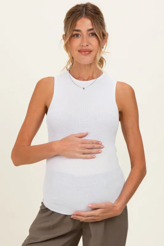 White Ribbed Knit Maternity Tank Top made by HYFVE