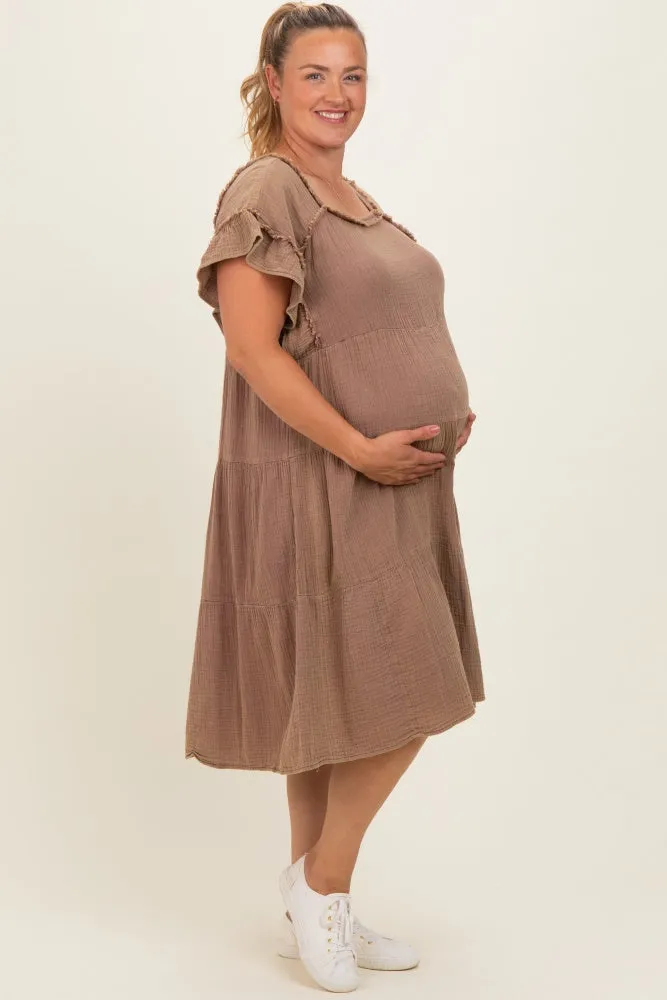 Mahogany Washed Double Gauze Tiered Maternity Plus Dress sold by Pinkblush product image thumbnail 2