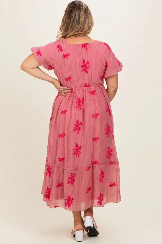 Dusty Mauve Floral Print Ruffle Hem Maternity Plus Midi Dress sold by Pinkblush product image thumbnail 4