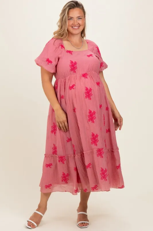 Dusty Mauve Floral Print Ruffle Hem Maternity Plus Midi Dress made by Polagram