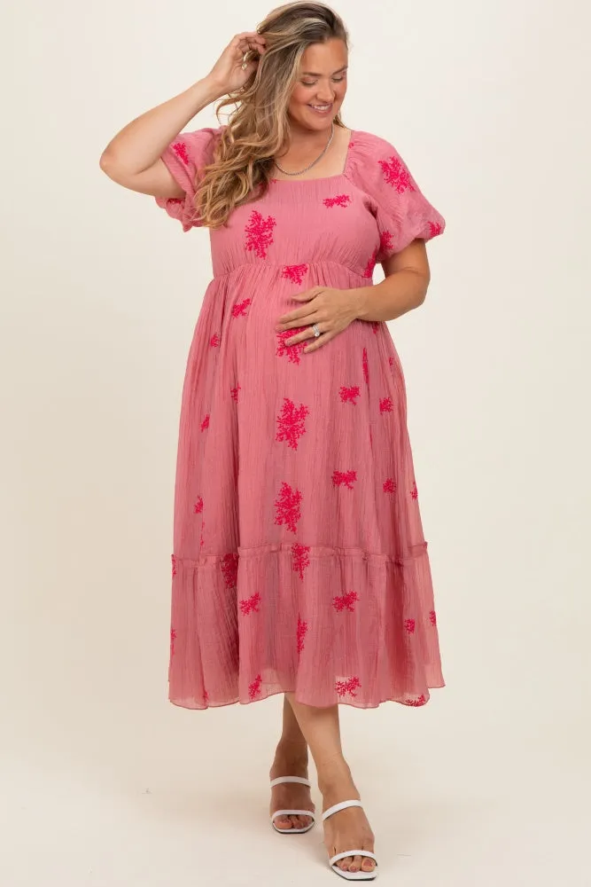 Dusty Mauve Floral Print Ruffle Hem Maternity Plus Midi Dress sold by Pinkblush product image thumbnail 2