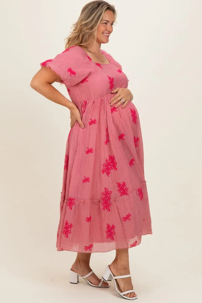 Dusty Mauve Floral Print Ruffle Hem Maternity Plus Midi Dress sold by Pinkblush product image thumbnail 3