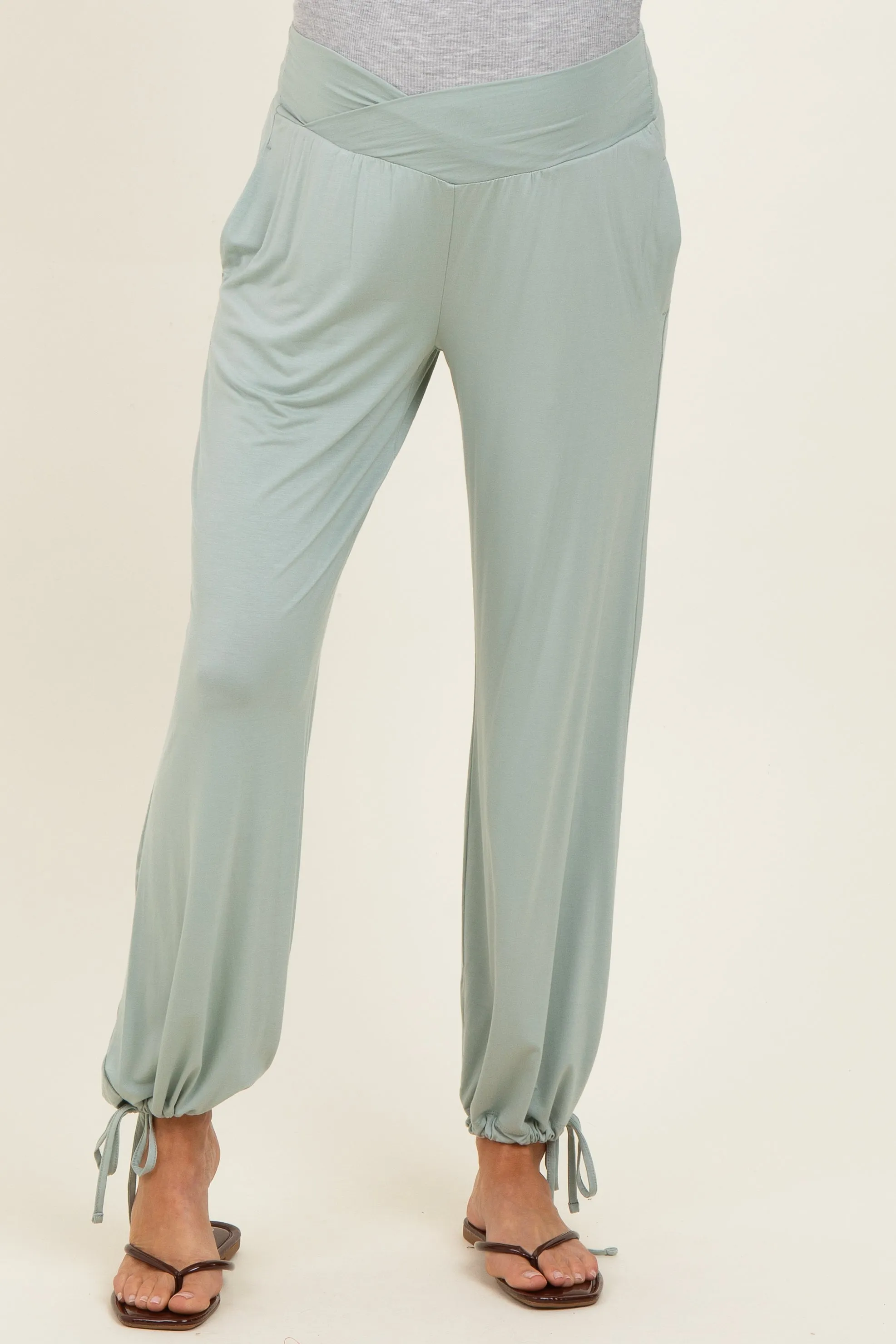 Moss Green Crossover Waist Maternity Pants sold by Pinkblush product image thumbnail 2