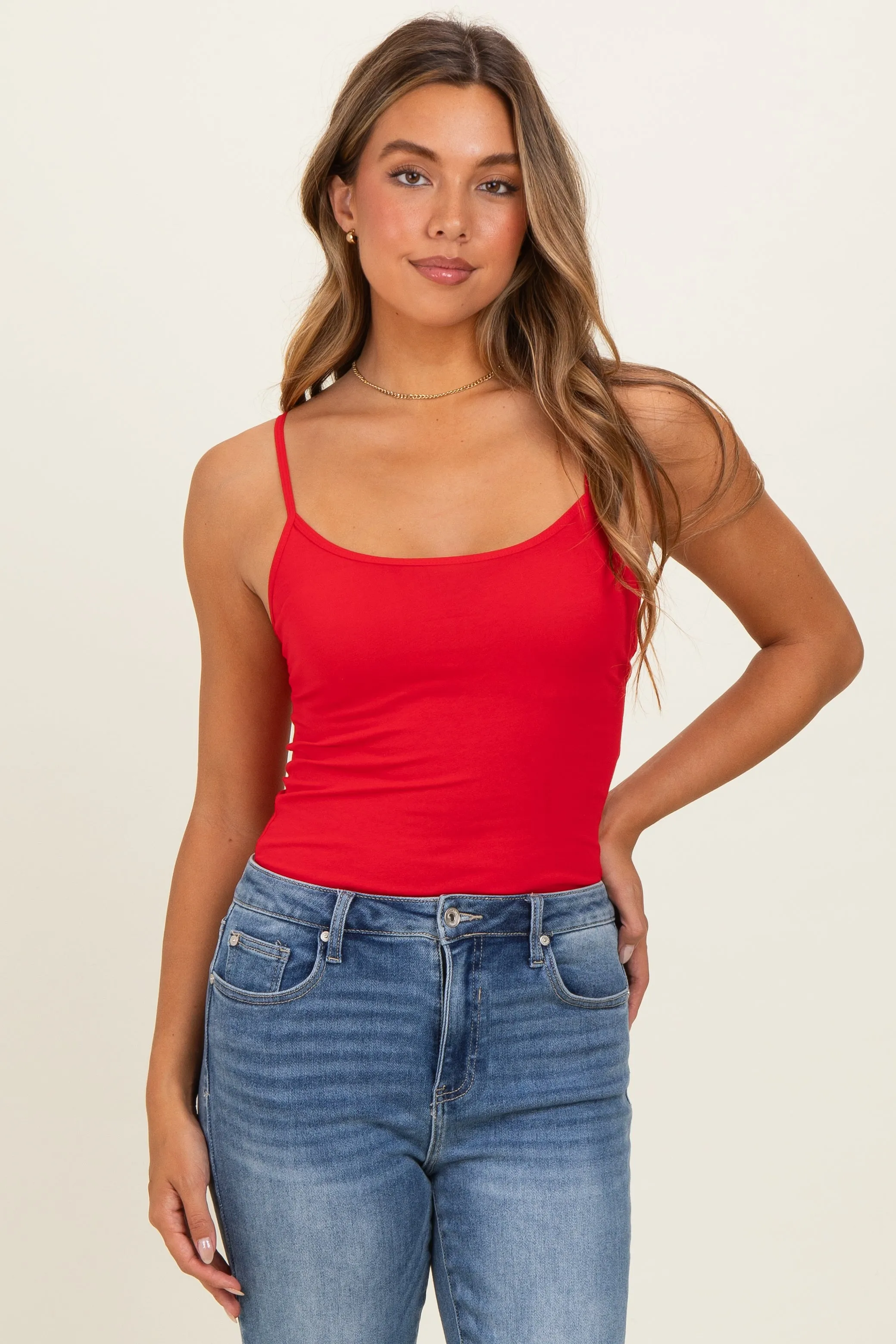 Red Basic Adjustable Strap Cami sold by Pinkblush