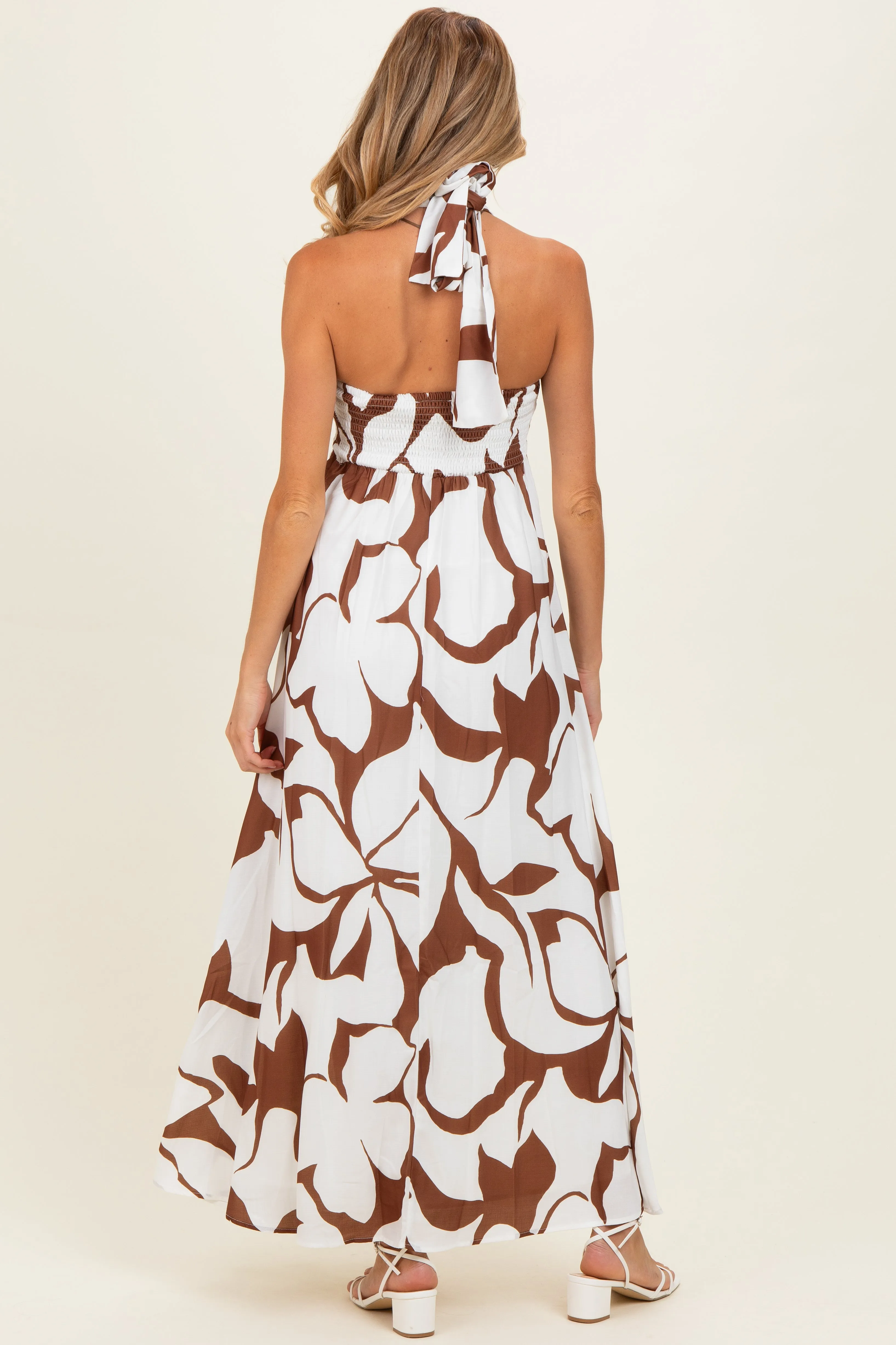 Brown Printed Halter Maternity Maxi Dress sold by Pinkblush product image thumbnail 3