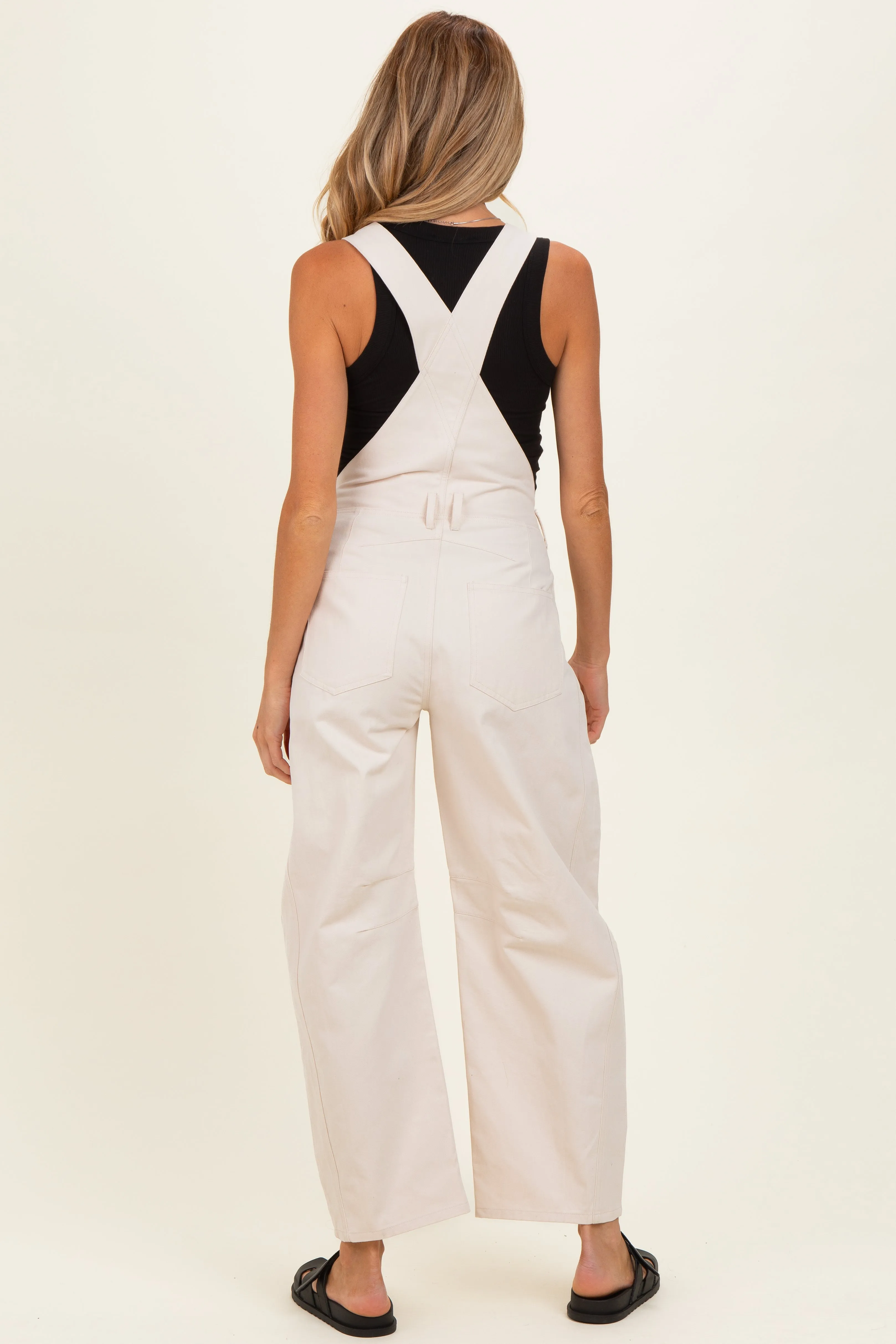 Ecru Barrel Leg Maternity Overalls sold by Pinkblush product image thumbnail 4