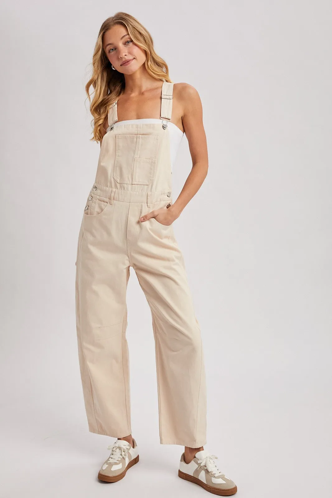 Ecru Barrel Leg Maternity Overalls sold by Pinkblush product image thumbnail 5