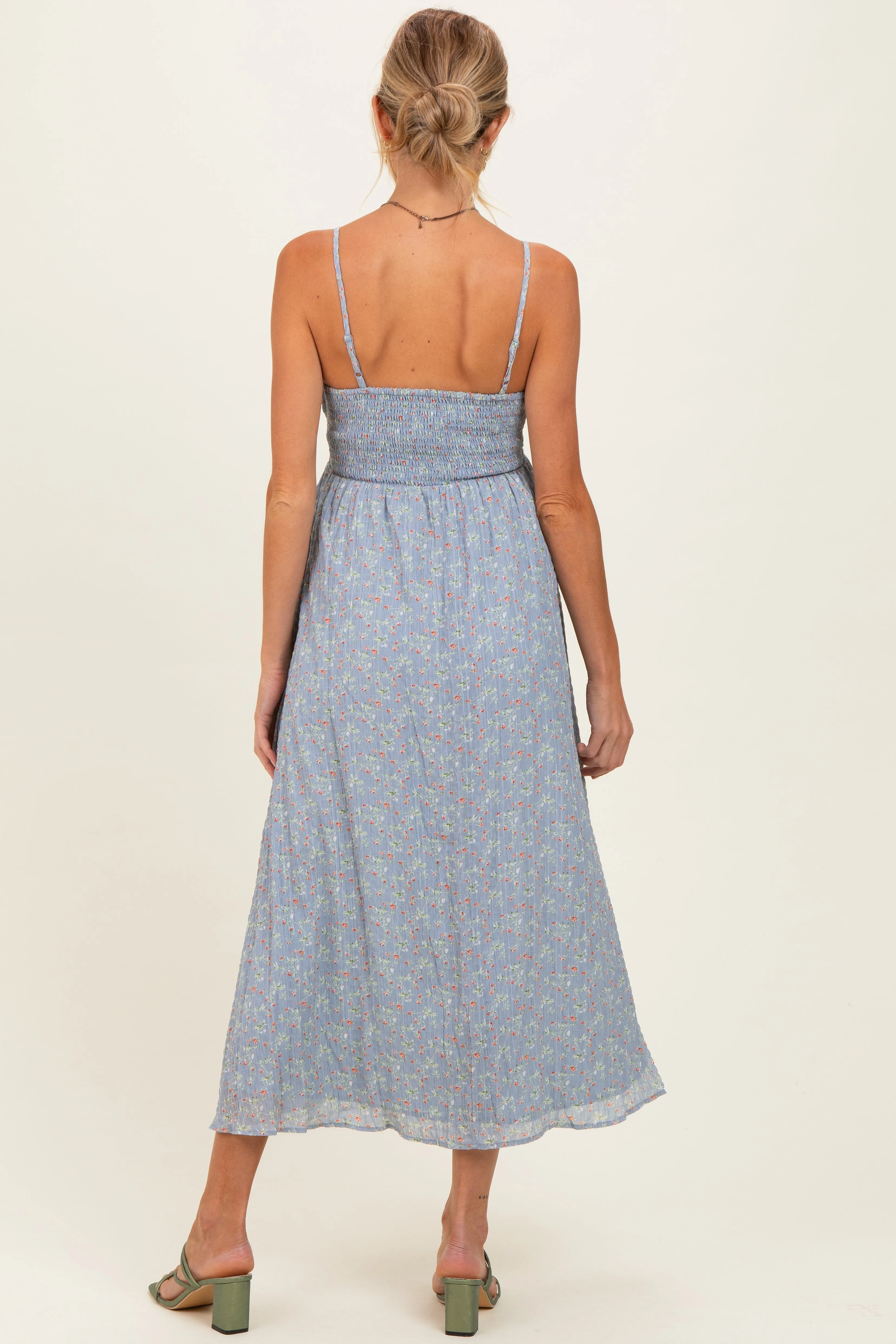 Light Blue Floral Contrast Trim Sleeveless Maternity Maxi Dress sold by Pinkblush product image thumbnail 3