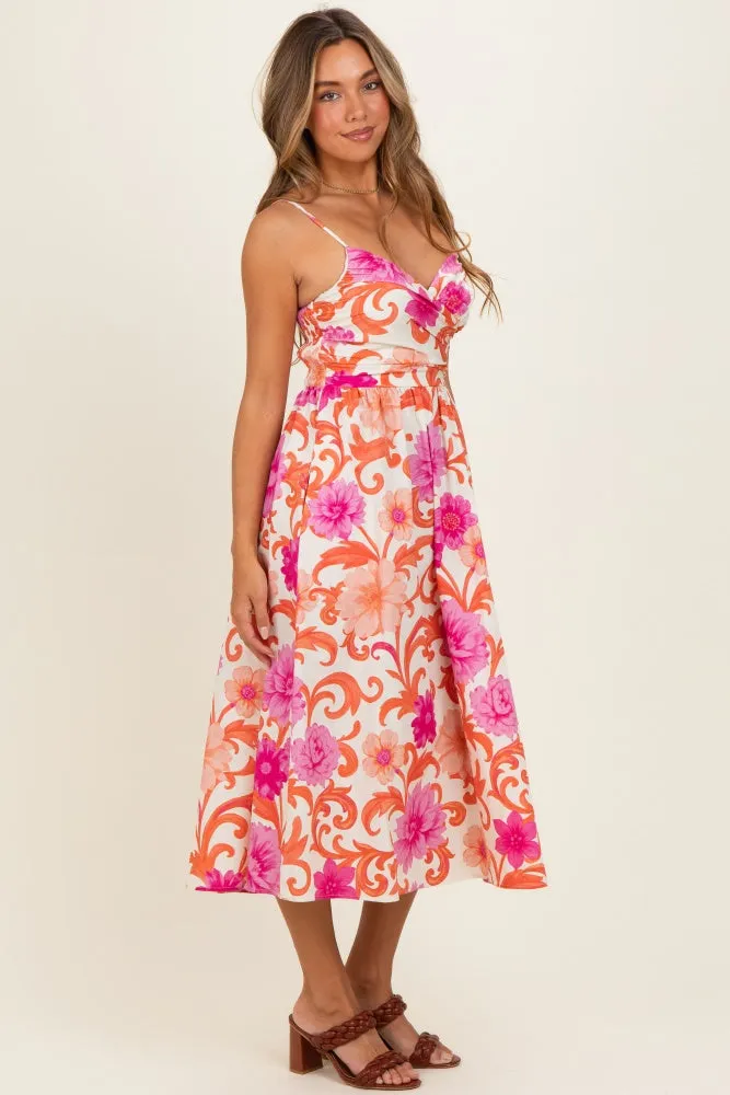 Ivory Pink Floral Wrap Midi Dress sold by Pinkblush product image thumbnail 2