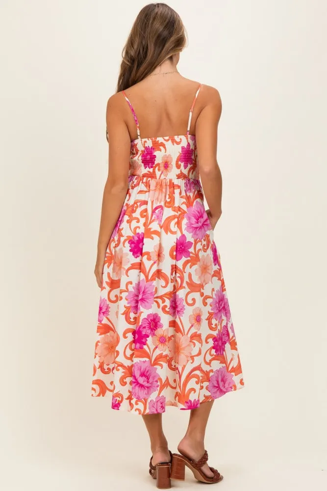 Ivory Pink Floral Wrap Midi Dress sold by Pinkblush product image thumbnail 3