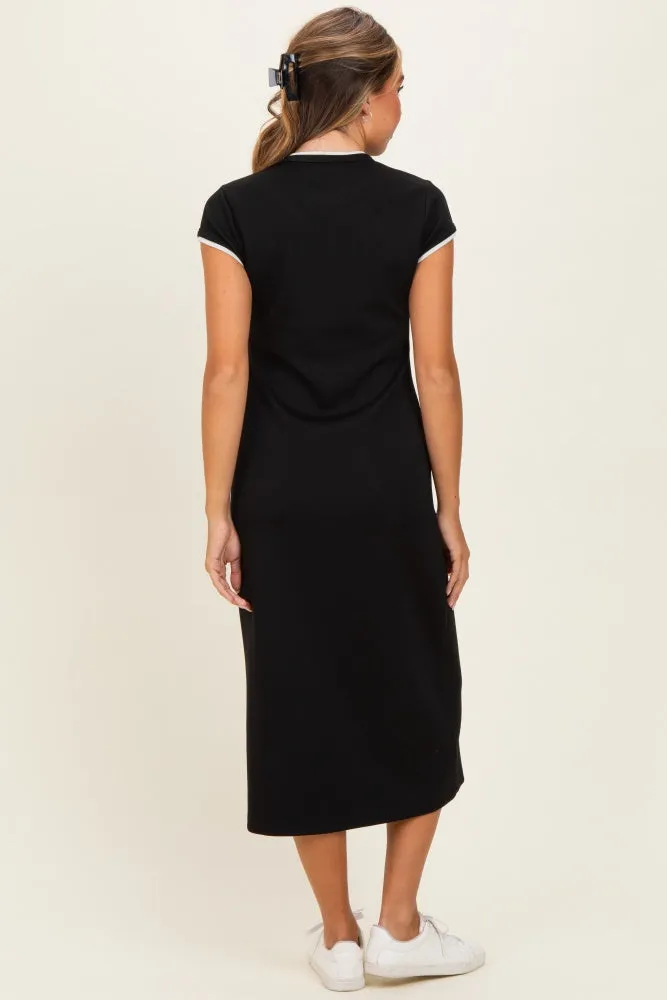 Black Contrast Trim Short Sleeve Midi Dress sold by Pinkblush product image thumbnail 3
