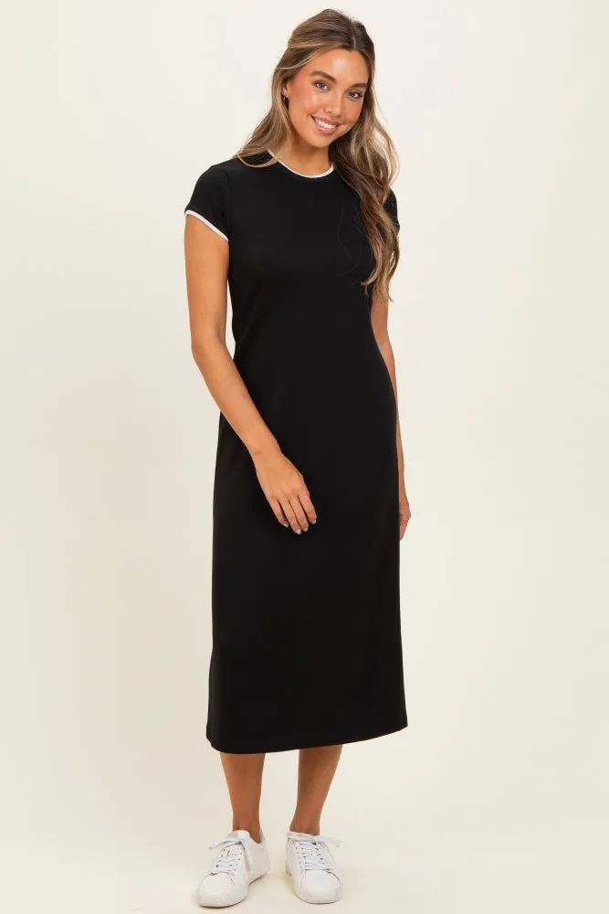 Black Contrast Trim Short Sleeve Midi Dress sold by Pinkblush