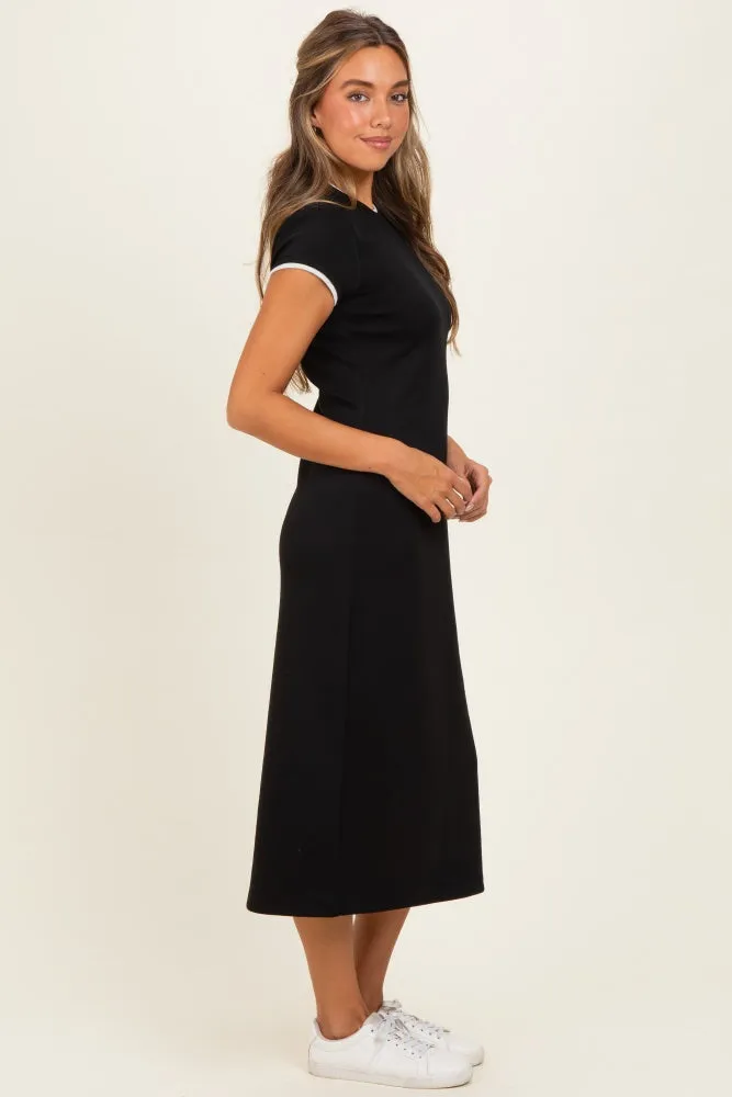 Black Contrast Trim Short Sleeve Midi Dress sold by Pinkblush product image thumbnail 2