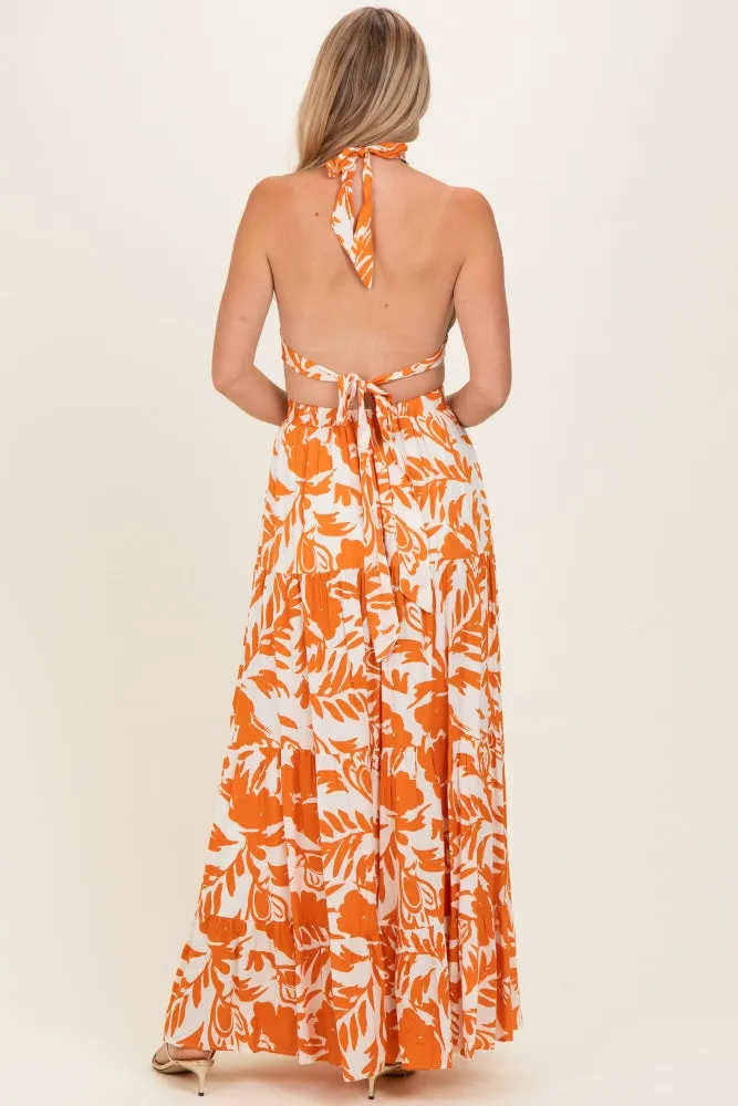 Tangerine Floral Halter Cutout Open Back Maxi Dresses sold by Pinkblush product image thumbnail 3