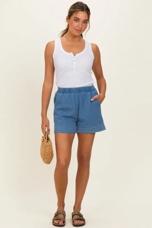 Light Blue Embroidered Trim Shorts made by entro