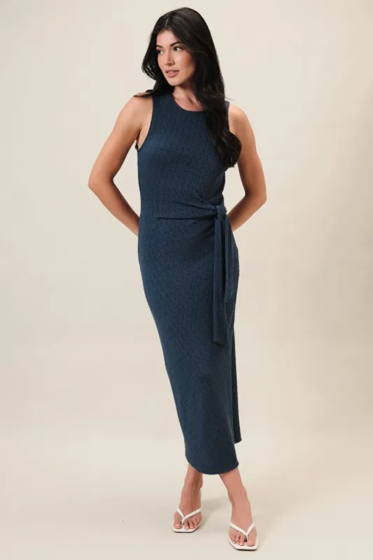 Midnight Jacquard Sleeveless Side Tie Midi Dress made by Gilli