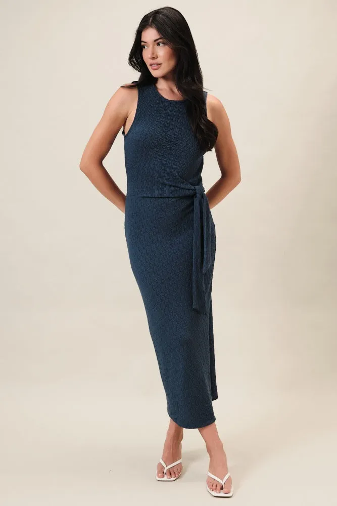 Midnight Jacquard Sleeveless Side Tie Midi Dress sold by Pinkblush