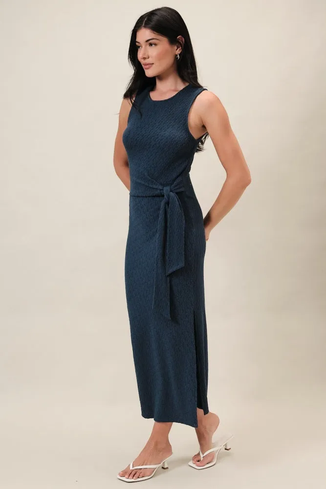 Midnight Jacquard Sleeveless Side Tie Midi Dress sold by Pinkblush product image thumbnail 2
