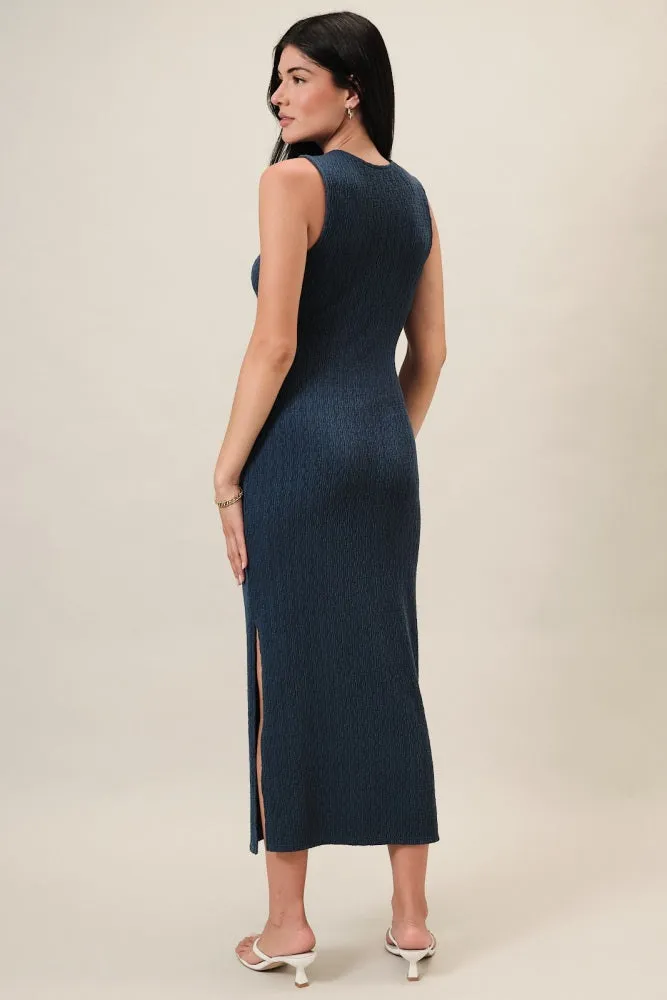 Midnight Jacquard Sleeveless Side Tie Midi Dress sold by Pinkblush product image thumbnail 3