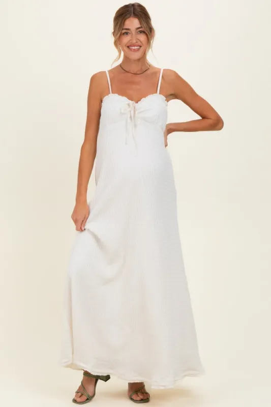 White Waffle Knit Sweetheart Neckline Sleeveless Maternity Maxi Dress made by Wishlist