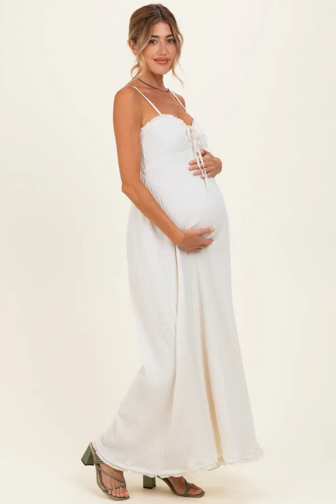 White Waffle Knit Sweetheart Neckline Sleeveless Maternity Maxi Dress sold by Pinkblush product image thumbnail 2