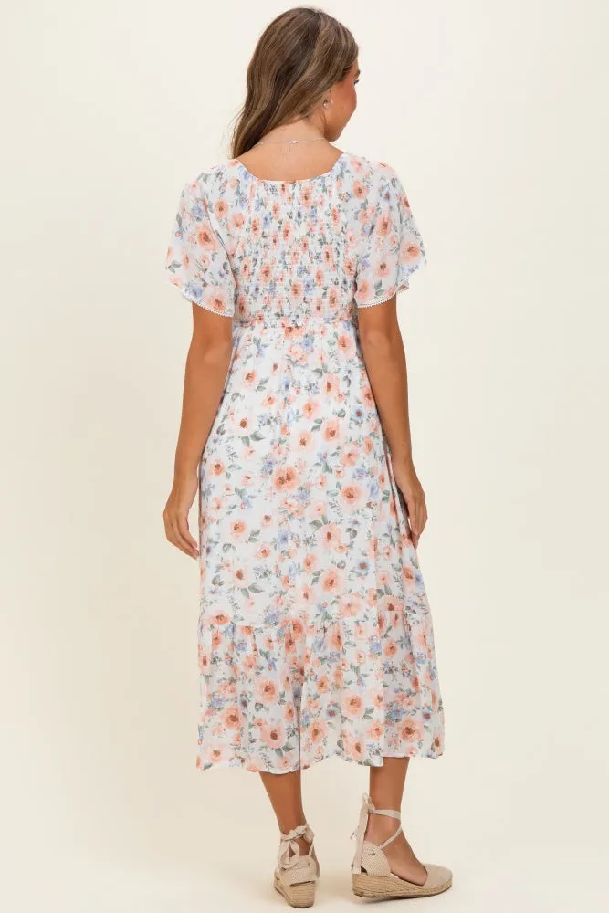 Multicolor Floral Smocked Flutter Sleeve Maxi Dress sold by Pinkblush product image thumbnail 3