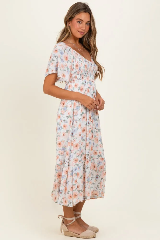 Multicolor Floral Smocked Flutter Sleeve Maxi Dress sold by Pinkblush product image thumbnail 2