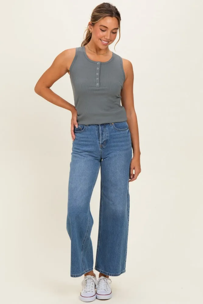 Olive Ribbed Sleeveless Henley Tank Top sold by Pinkblush product image thumbnail 2