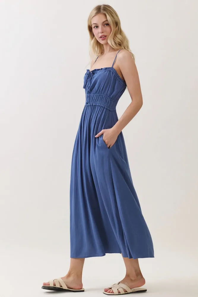 Denim Blue Solid Smocked Maxi Dress sold by Pinkblush product image thumbnail 2