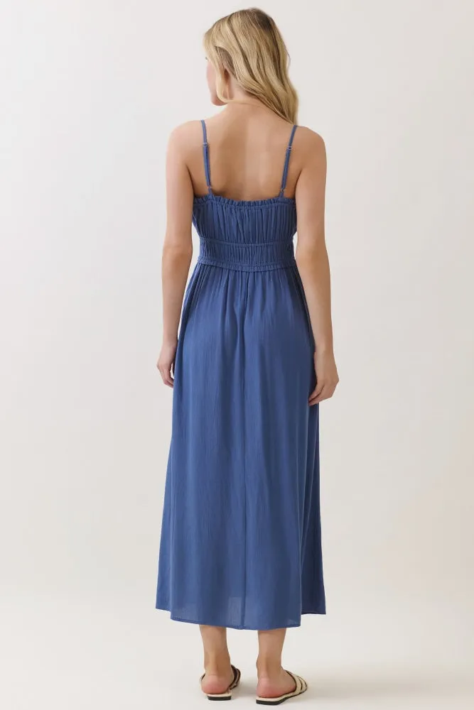 Denim Blue Solid Smocked Maxi Dress sold by Pinkblush product image thumbnail 3