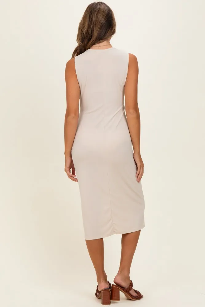 Beige Sleeveless Waist Tie Midi Dress sold by Pinkblush product image thumbnail 3