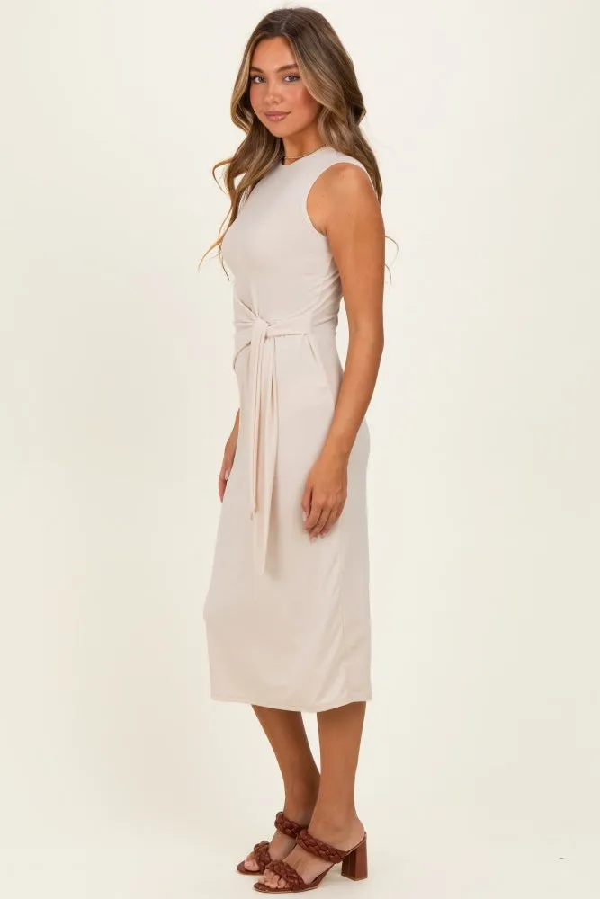 Beige Sleeveless Waist Tie Midi Dress sold by Pinkblush product image thumbnail 2