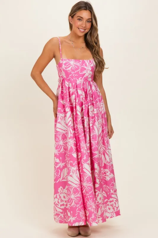 Pink Floral Printed Maxi Dress made by Flying Tomato