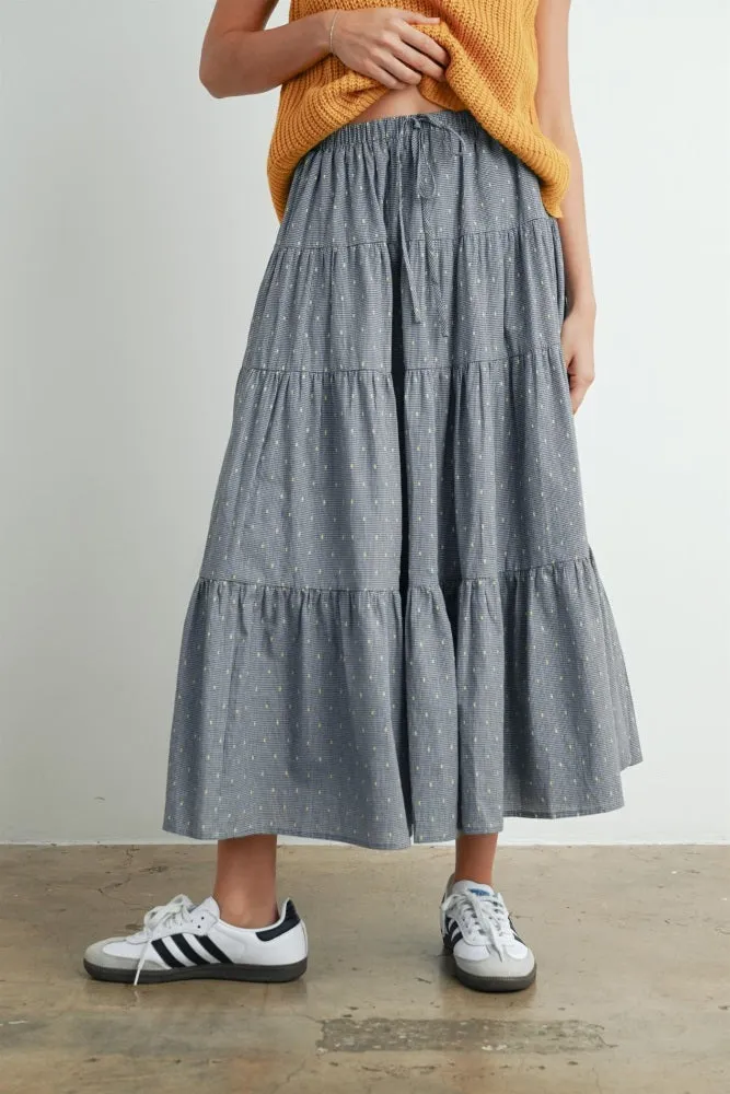 Black Printed Tiered Maxi Skirt sold by Pinkblush