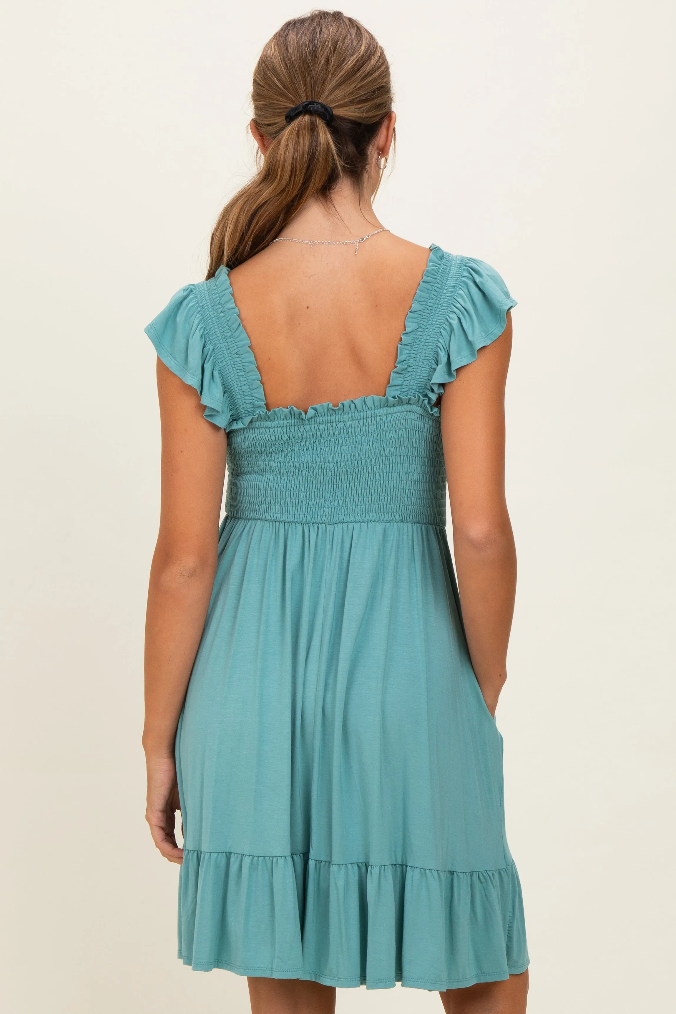 Sage Smocked Tiered Mini Dress sold by Pinkblush product image thumbnail 4