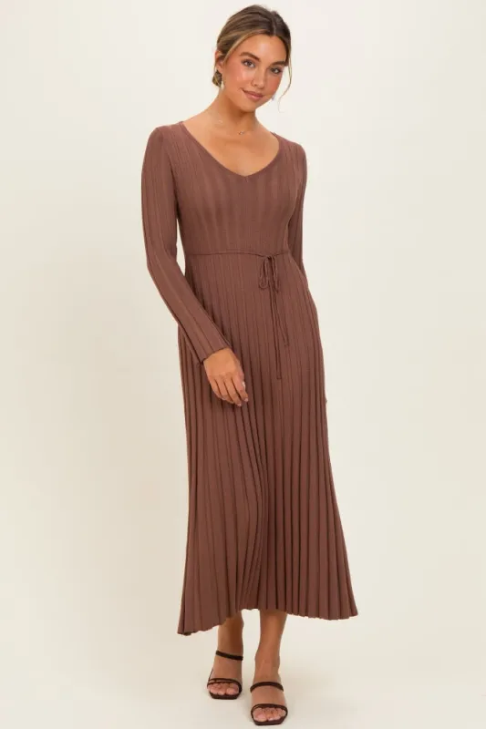 Brown Ribbed Knit Maxi Dress made by ILLA ILLA