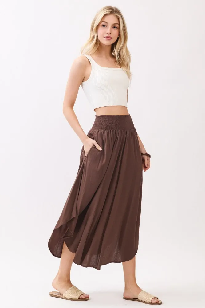 Chocolate Smocked Waist Rounded Hem Skirt sold by Pinkblush product image thumbnail 2