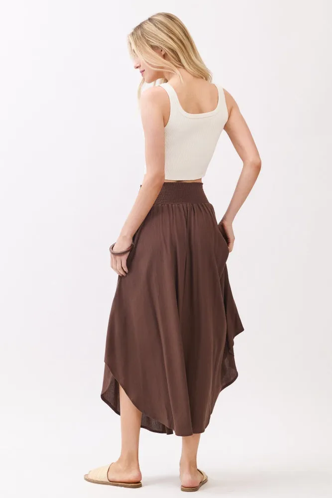 Chocolate Smocked Waist Rounded Hem Skirt sold by Pinkblush product image thumbnail 3