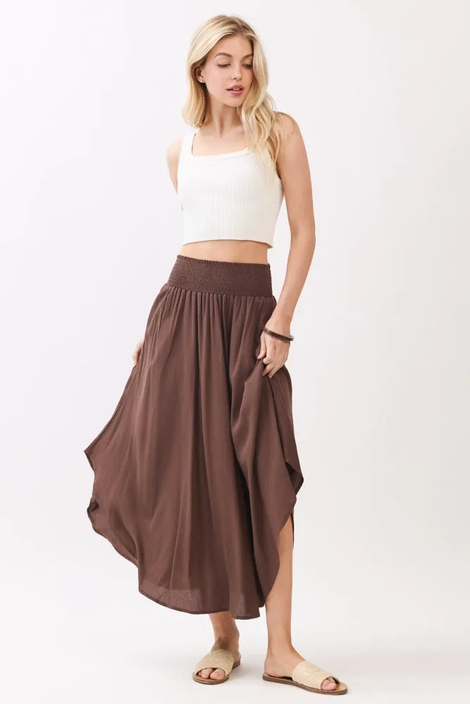 Chocolate Smocked Waist Rounded Hem Skirt sold by Pinkblush