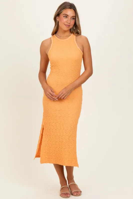 Light Orange Textured Sleeveless Maxi Dress made by By Together