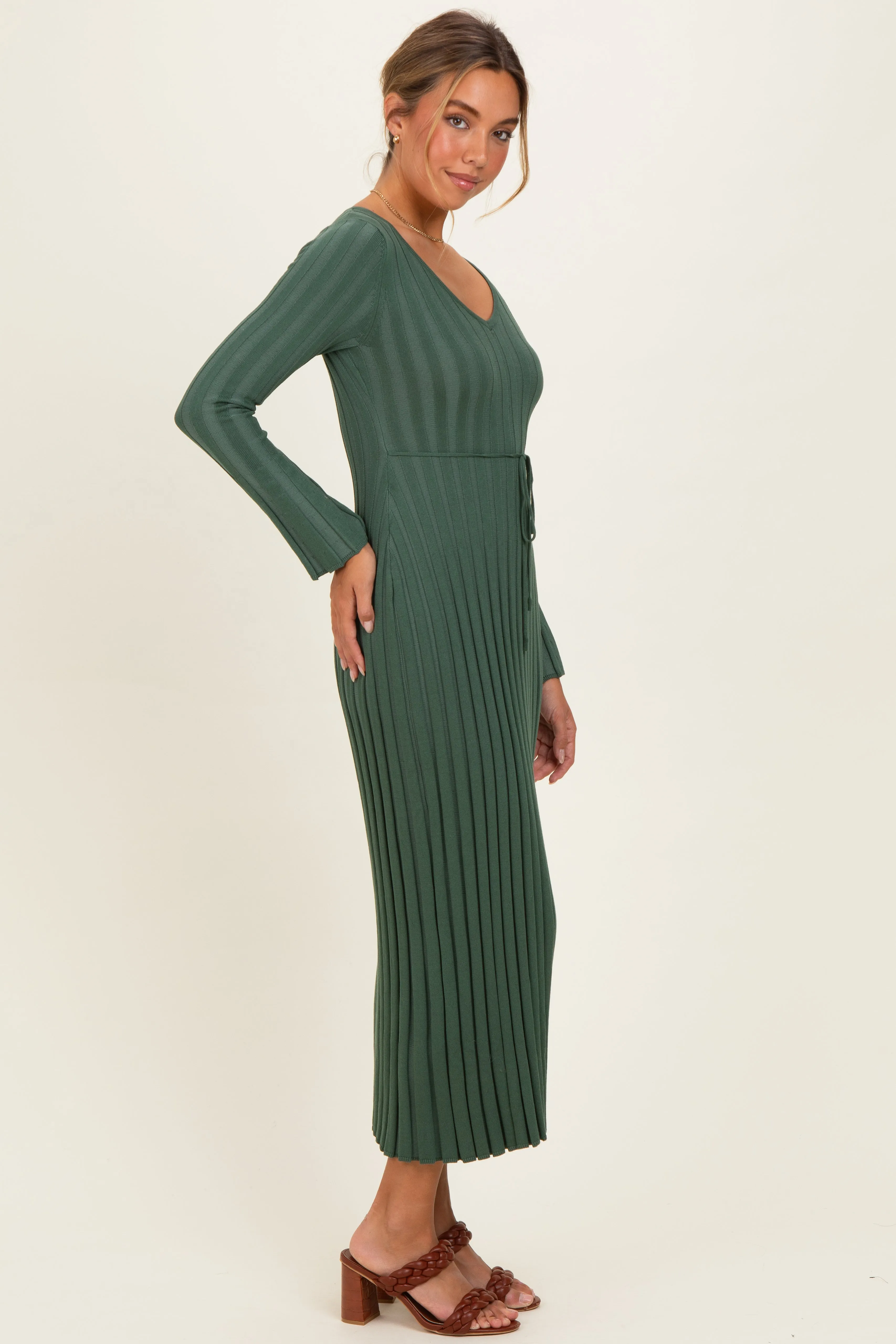 Olive Ribbed Knit Maxi Dress sold by Pinkblush product image thumbnail 2