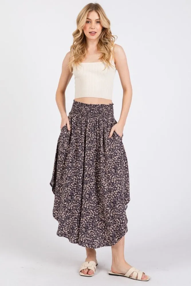Purple Floral Smocked Waistband Round Hem Skirt sold by Pinkblush product image thumbnail 2