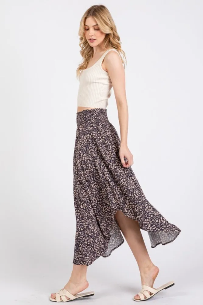 Purple Floral Smocked Waistband Round Hem Skirt sold by Pinkblush product image thumbnail 3