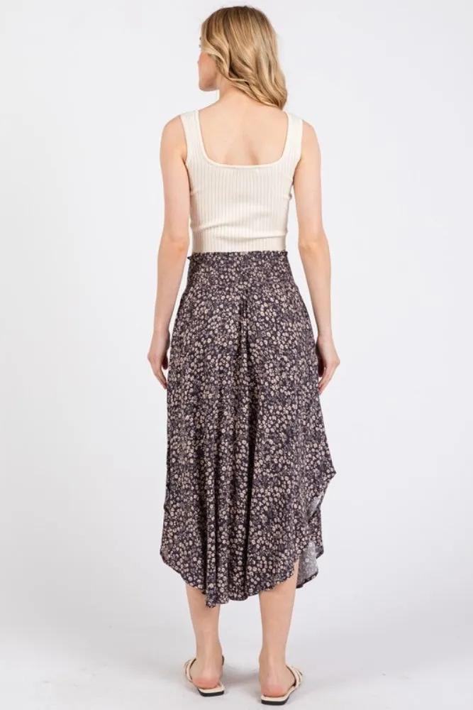 Purple Floral Smocked Waistband Round Hem Skirt sold by Pinkblush product image thumbnail 4