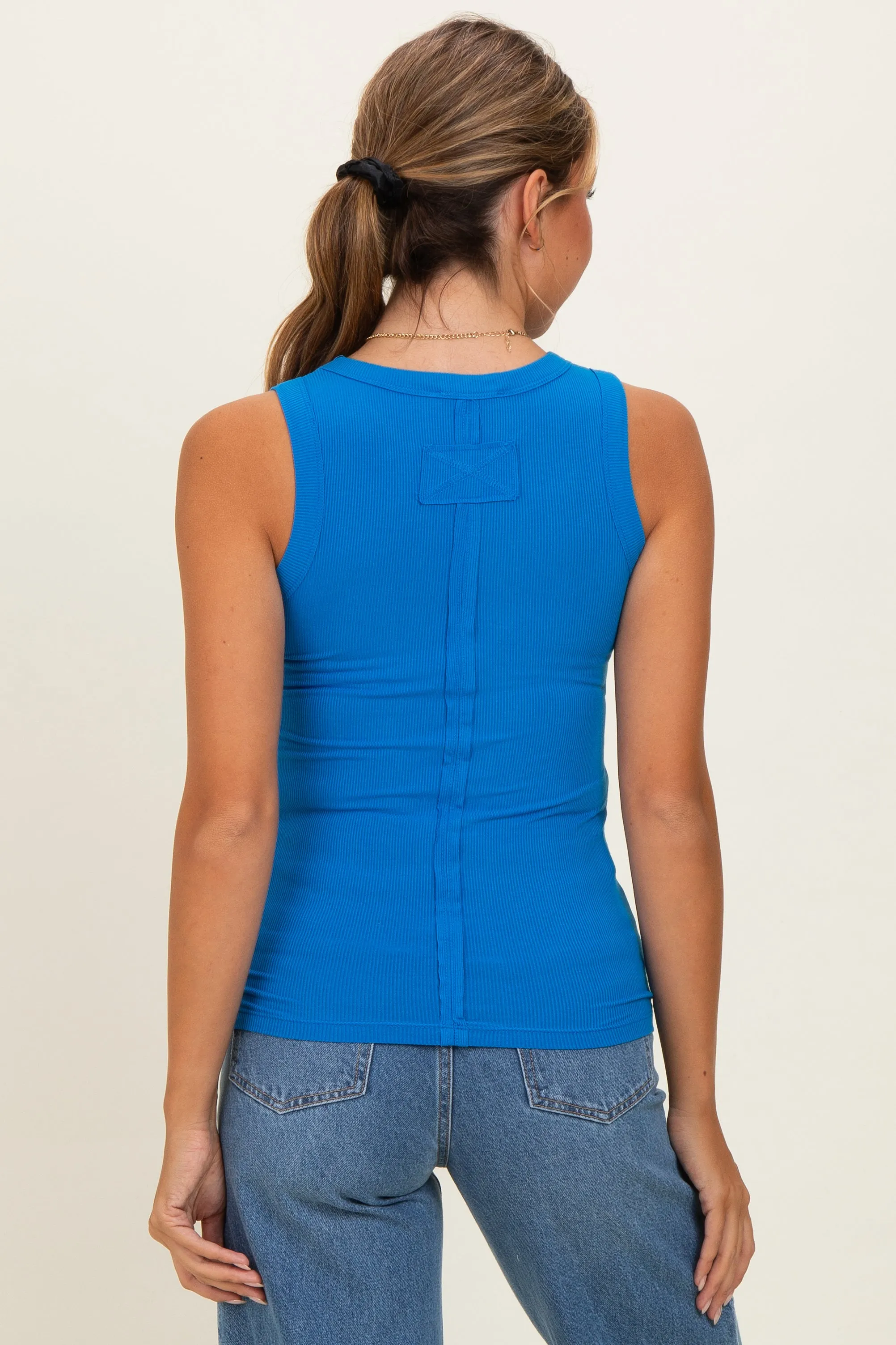 Ocean Blue Ribbed High Neck Tank Top sold by Pinkblush product image thumbnail 5