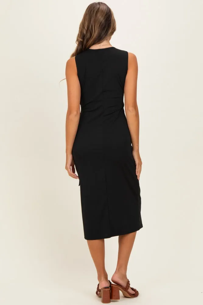 Black Sleeveless Waist Tie Midi Dress sold by Pinkblush product image thumbnail 3