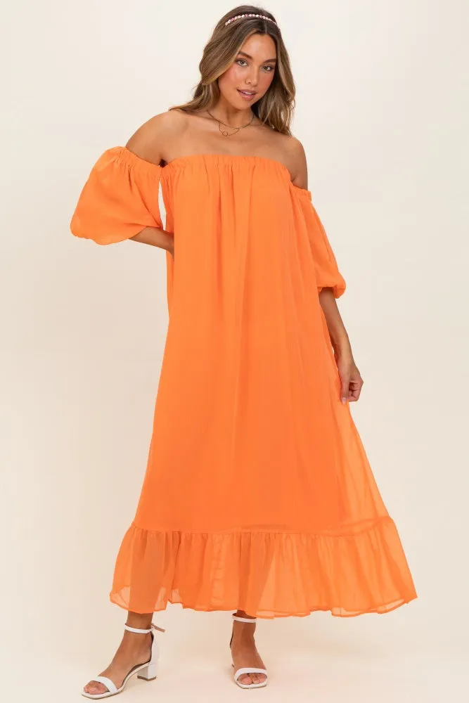 Orange Chiffon Off Shoulder Maxi Dress sold by Pinkblush product image thumbnail 3