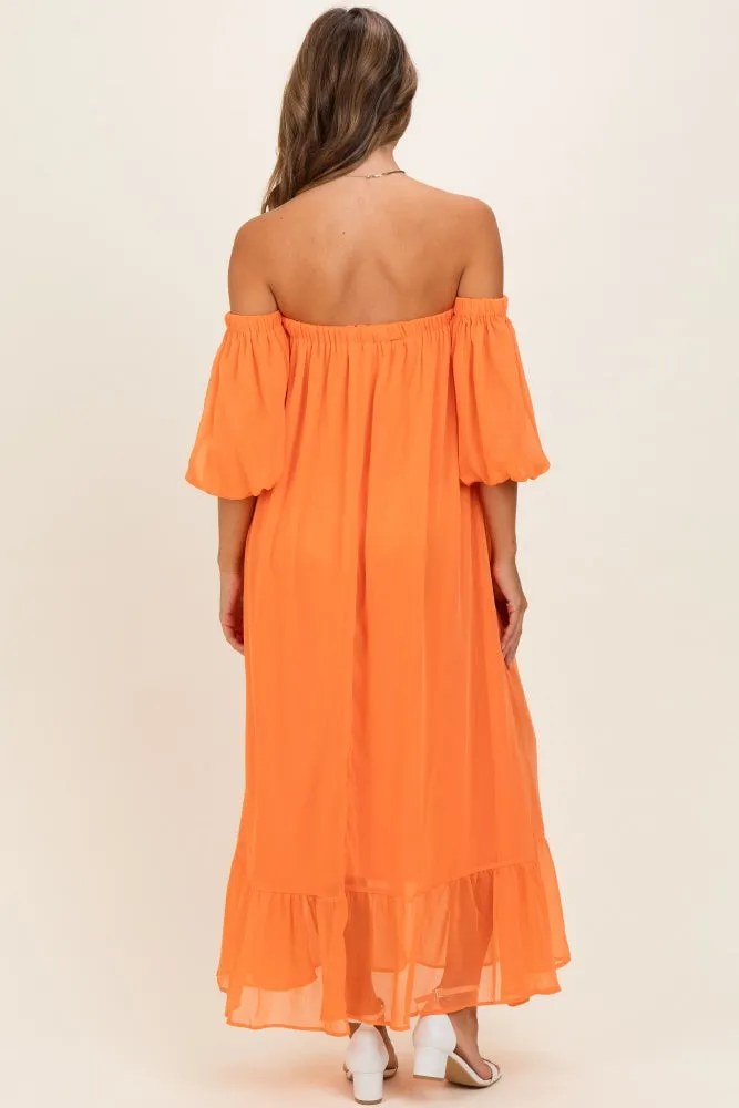 Orange Chiffon Off Shoulder Maxi Dress sold by Pinkblush product image thumbnail 4
