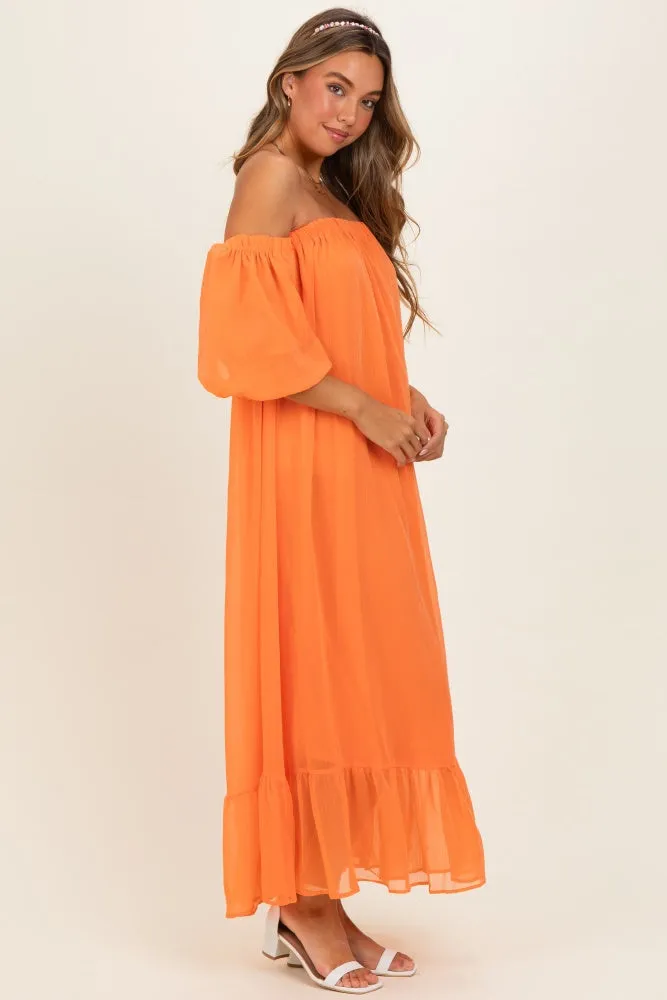 Orange Chiffon Off Shoulder Maxi Dress sold by Pinkblush product image thumbnail 2